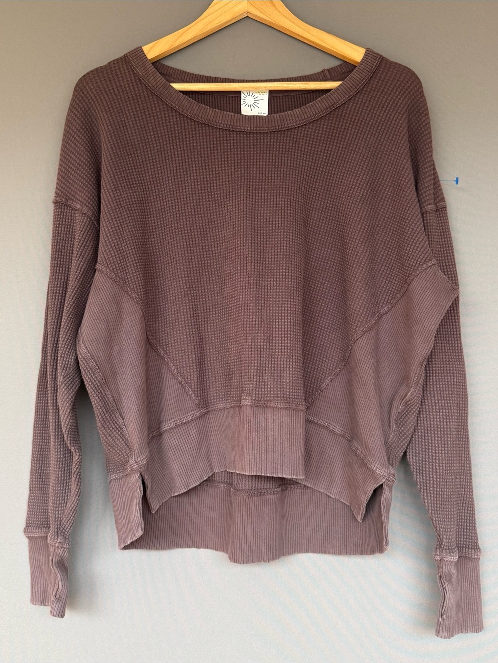 Offline by Aerie Waffle Knit Scoop-Neck Pullover Brown LS Top Womens XS